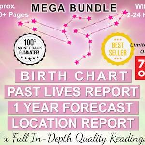 Astrology Birth Chart + 1 Year Forecast + Past Lives Report + Location Reading, Natal Chart 12 Month Prediction In Depth Astrology Bundle