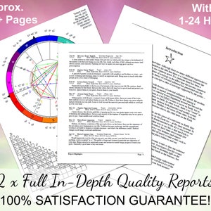 May include: Two full-color reports with a star design and the text "2 x Full In-Depth Quality Reports" and "100% SATISFACTION GUARANTEE!"  The reports are described as being 70-90 pages long and delivered within 1-24 hours.