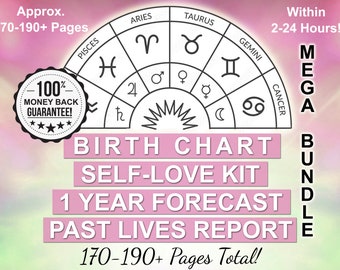 Astrology Birth Chart + Self Love Kit + 1 Year Forecast + Past Lives Report, Natal Chart, 12 Month Prediction, Astrology Reading Bundle