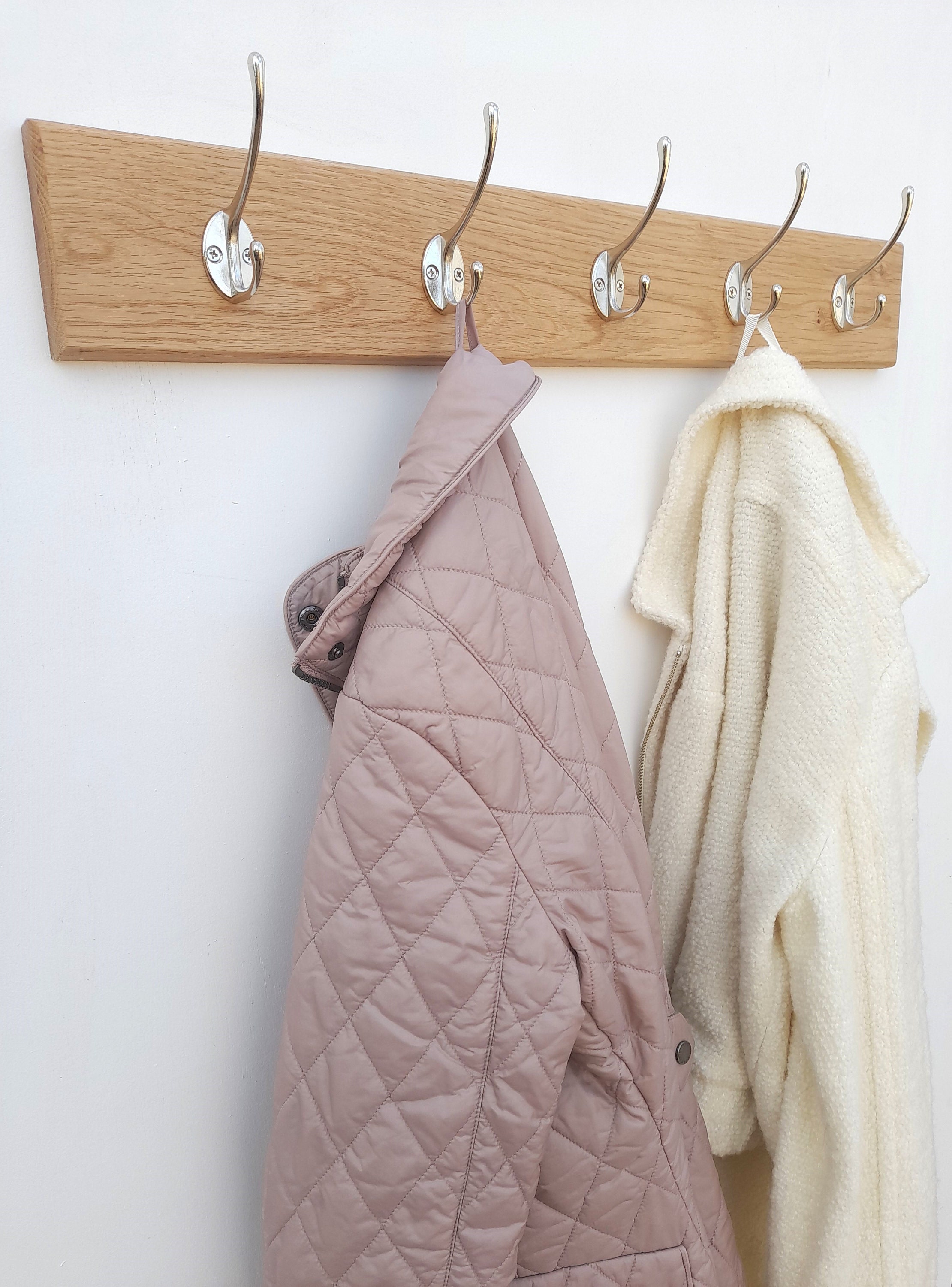 Oak Coat Rack With Chrome Double Coat Hooks/wall Mounted Coat Rack for