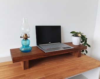 Rustic Wooden Monitor Stand - Display Desk Shelf