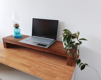 Rustic Wooden Monitor Stand - Display Desk Shelf