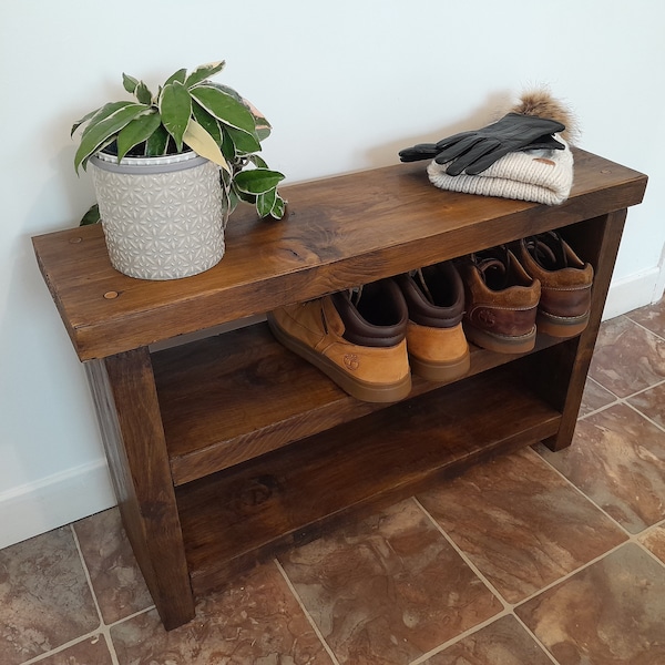 Handmade Rustic Wooden Shoe Rack - Shoe Bench Storage/Organiser