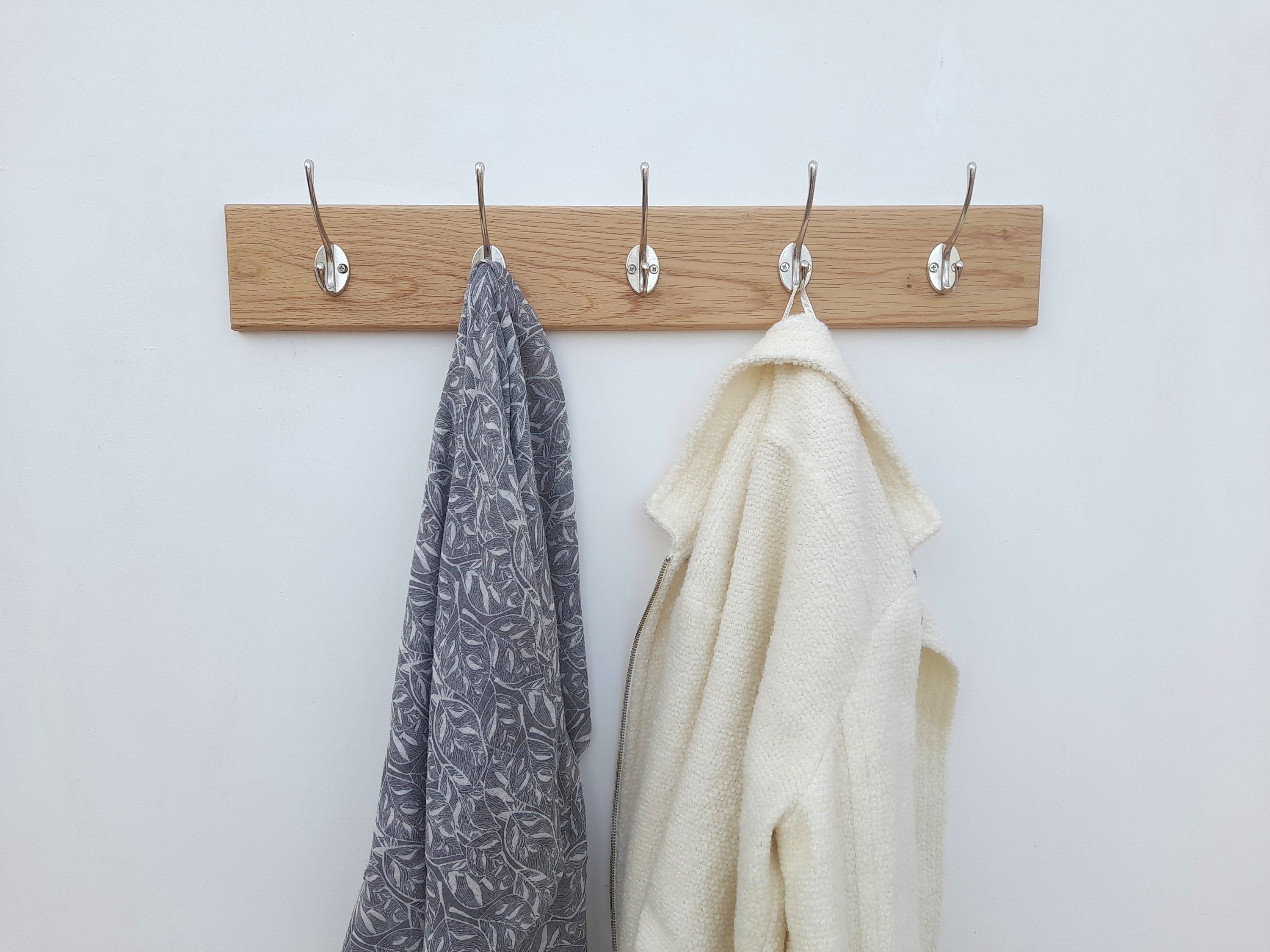 Oak Coat Rack With Chrome Double Coat Hooks/wall Mounted Coat Rack for