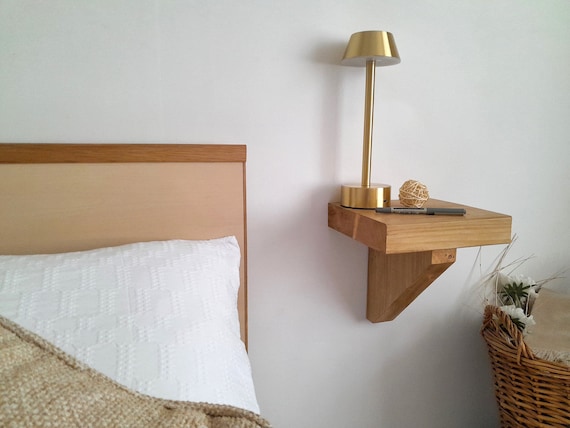 Floating Wooden Bedside Shelf - Rustic Wall Mounted Nightstand/Bedside Table