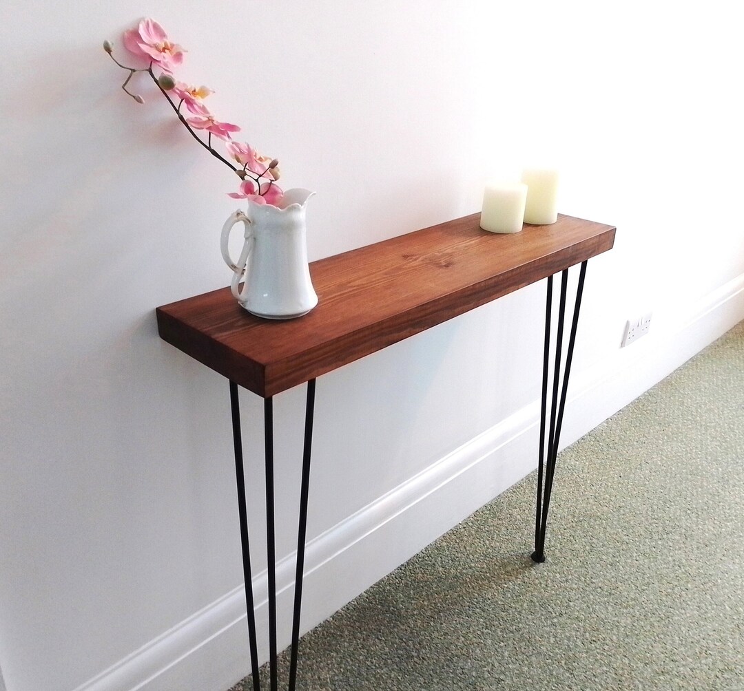 Rustic Hallway Console Table With 3 Rod Hairpin Legs/narrow Chunky