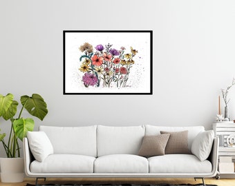 Wildflowers art print - flower art - floral art - watercolor flowers - wildflower art - whimsical flower print - watercolor art print