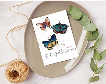 Get Well Soon Butterfly Greeting Card, 5x7 Portrait Orientation, Blank Inside, digital download