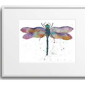 Dragonfly watercolor painting, dragonfly art, watercolor dragonfly, art print, insect art