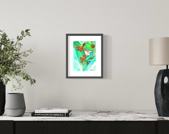 Frog Watercolor Painting: Matted Art Print