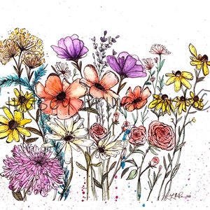 Wildflowers art print flower art floral art watercolor flowers wildflower art whimsical flower print watercolor art print image 3