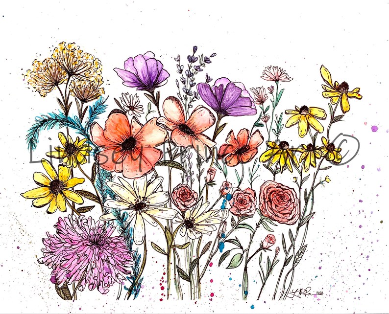 Wildflowers art print flower art floral art watercolor flowers wildflower art whimsical flower print watercolor art print image 3