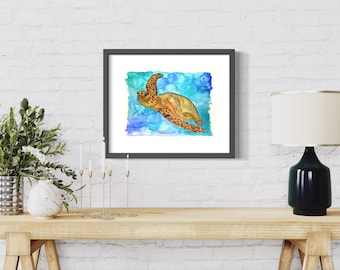 Watercolor Sea Turtle Art Print: Ocean Animal Illustration