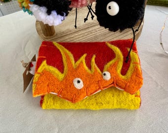 Wool Felted Calcifer Pouch - Ghibli Inspired Coin Purse