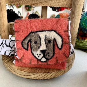 Bolsa de lã feltrada, carteira para cachorro, feltrada com agulha, filhote, latido, presente para amantes de cães, porta-moedas de lã feltrada, presentes feitos à mão, costurados à mão, bugigangas