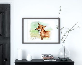 Fox Watercolor Art Print: Woodland Nursery Decor