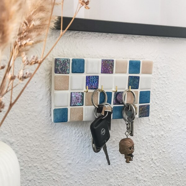 Perchero multifuncional de azulejos multicolor / Colgador de llaves / Percha organizador de joyas