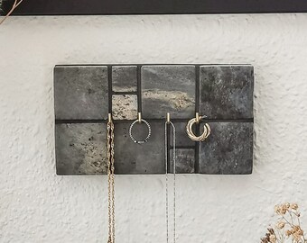 Multifunctional hanger made of black marble effect tiles / Keys holder / Jewelry organizer