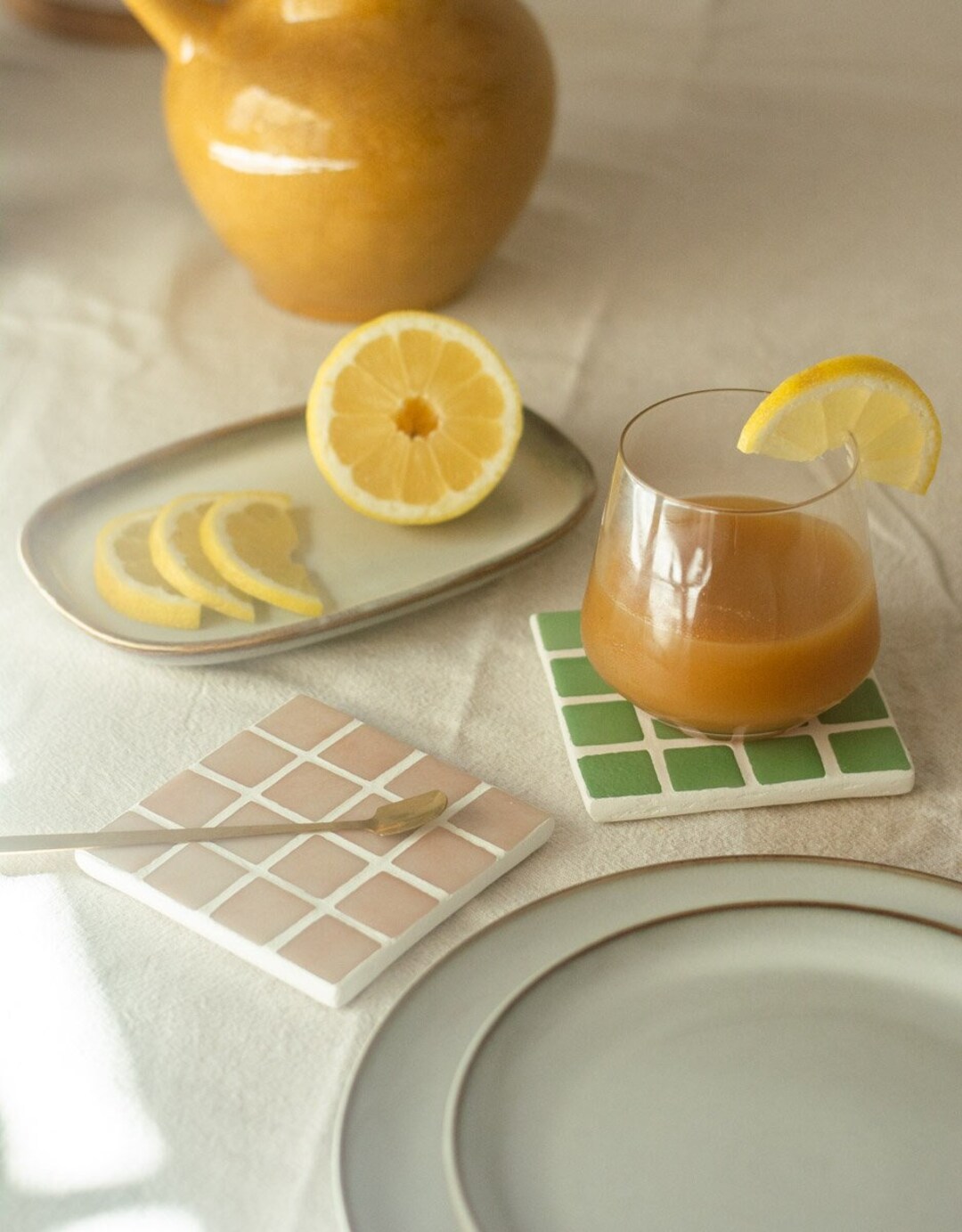 Pack of 2 Tiled Pink Coasters Etsy