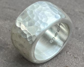 Heaviest 42g +  Solid Sterling Silver Hammered Statement Band Ring