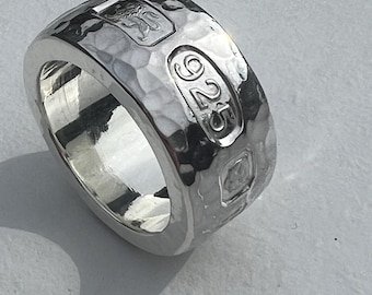 Large Sterling Silver Band Ring Bespoke Hallmarks  1.5 - 2 oz