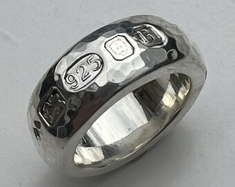 Anvil Hammered  25g - 1oz +Silver Heavy Band Ring , Large Bespoke London Hallmark