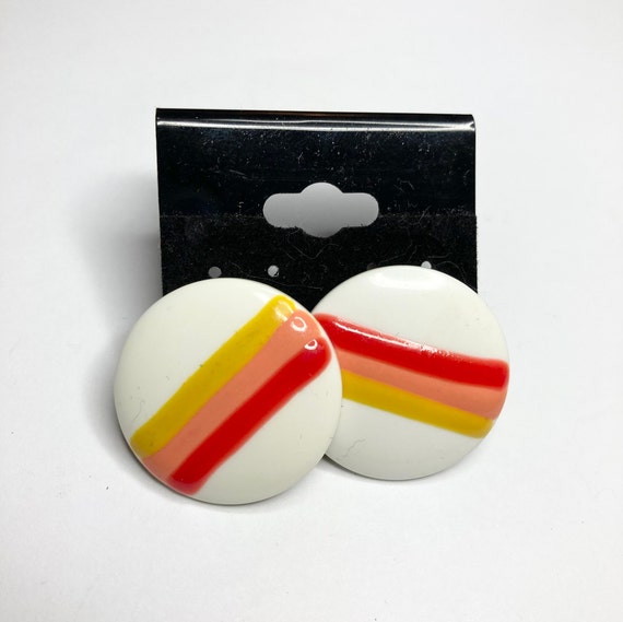1980s Triple Stripe Button Earrings - image 2