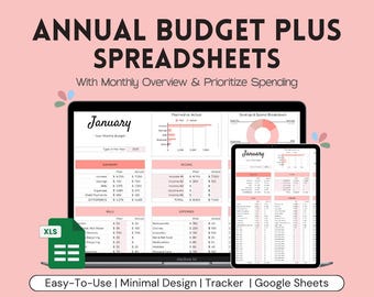 Ultimate Annual Budget Spreadsheet | Personal Finances | Peach Palette | Simple Annual Budget | Monthly Budget Tracker | Financial Planner