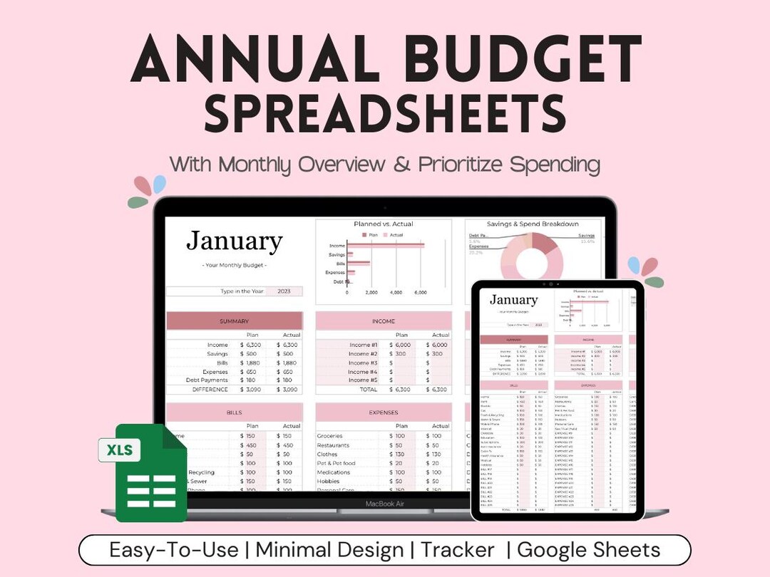 Annual Budget Template Google Sheets | Monthly Personal Finance Tracker ...