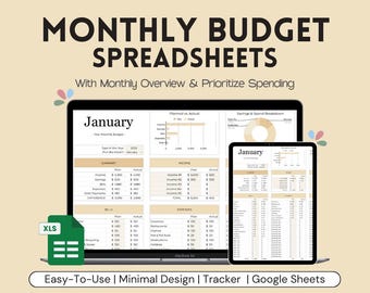Monthly & Annual Budget Google Spreadsheet | Personal Finances Excel | Reconciliation Template | Income | Expense Tracker