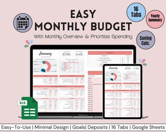 Monthly Budget Google Spreadsheet | Beginners Annual Budget Template | Personal Finances Excel | Reconciliation & Expense Tracker