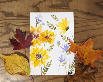 Beautiful Wildflower Watercolor Painting on 15x21 cm Paper