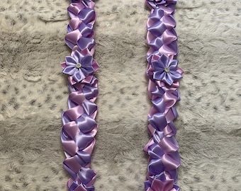 purple mix graduation lei with plumeria flowers