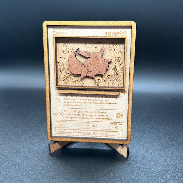 Eevee handmade custom 3D Wooden Pokemon Card - Wood Laser Engraved Poke Gift handpainted handcrafted