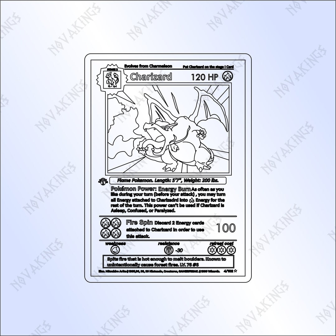 Charizard pokemon card vector svg pdf dxf laser cutter file etsy