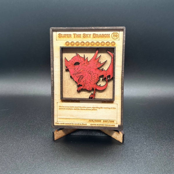 Slifer The Sky Dragon Carte Yu-Gi-Oh en bois 3D personnalisée faite à la main - Cadeau gravé au laser en bois peint à la main fabriqué à la main