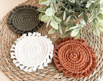 Macrame Coasters, Boho Coaster, Boho Macrame Coasters, Fabric Coasters