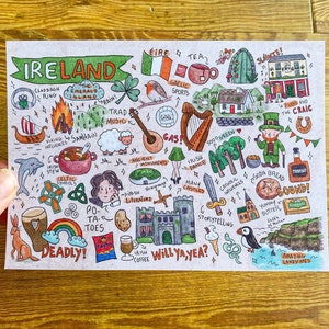 Postal de Irlanda, Paisaje, Mini impresión, Arte del Día de San Patricio, Alfabeto irlandés, Impresión A6, Postal bonita, Arte irlandés, Día de San Patricio