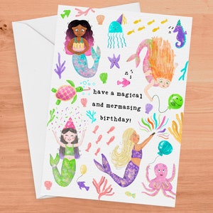 Carte d'anniversaire sirène, carte de voeux A6, sirène, cartes d'anniversaire pour petites filles, cartes d'anniversaire pour adolescents, cartes de voeux mignonnes