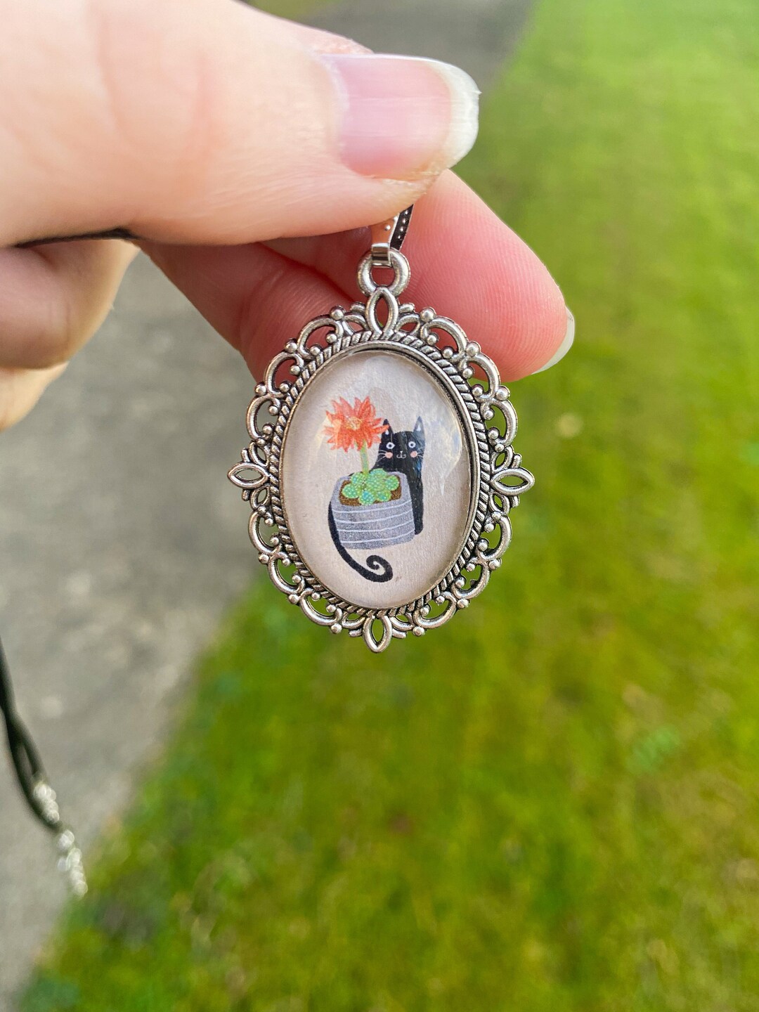 Black Cat Cabochon Necklace Cute Christmas Gifts Black Cat Etsy