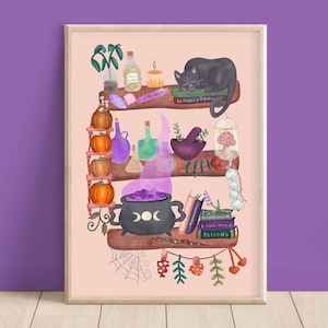 Apothecary Print, Potion Shelf, Potion Pantry, Halloween Print, Witchy Decor, Witchy Art Print, Kitchen witch print, Witchy gifts, Kitchen