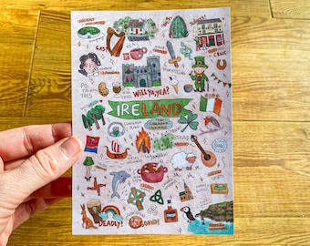 Postal de Irlanda, Retrato, Mini Impresión, Arte del Día de San Patricio, Alfabeto de Irlanda, Impresión A6, Postal Linda, Arte de Irlanda, Día de San Patricio