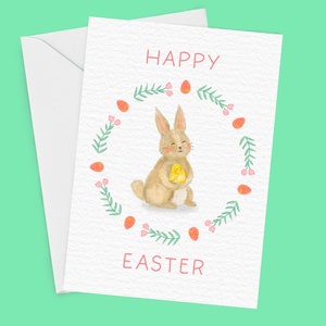 Tarjeta de felicitación de Pascua, tarjeta A6, linda tarjeta de Pascua, conejito y pollito, linda tarjeta de felicitación, lindo conejito, tarjeta de Pascua con pollito, colores pastel