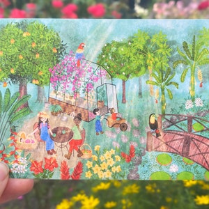Cartão postal de estufa tropical, mini impressão de estufa, arte tropical, cartão postal exótico, impressão A6, ilustração de cartão postal Tucano, arte de estufa