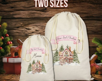 Personalised Santa sack, Custom Printed Xmas Toy Sack, girl, boy, Christmas Eve box, Baby's First Christmas Gift, Cute Rabbit Bunny