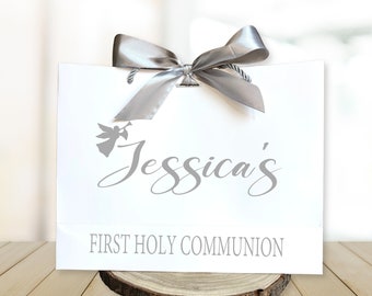 Personalised Holy Communion Gift Bag With Bow Ribbon, Elegant Large Luxury Gift Bag, Design Your Own Gift Bag