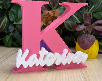 Personalised Name Letter Sign, 3D Printed Custom Initial in Pink or Blue, Nursery Decor, Kids Bedroom Wall or Freestanding