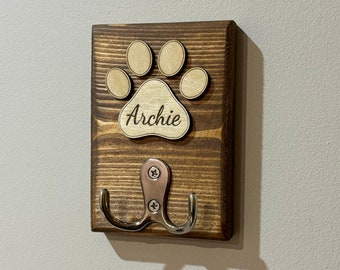 Personalised Dog Lead Holder, Double Hook, Custom Wooden Dog Leash Hanger, Pet Lover Gift