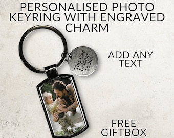 Personalised Photo Keyring, Engraved Keychain With Picture, Dad's Present, Custom Dad Gift, Any Text, Wife and Husband Present, Anniversary