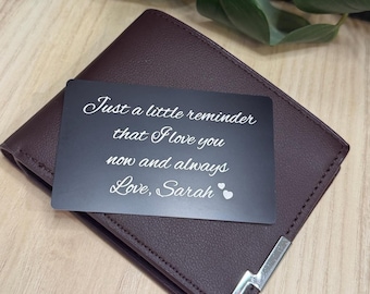 Personalised Metal Wallet Insert Card, Engraved Message Gift For Him or Her, Husband and Wife Present, Birthday Gift, Double-Sided